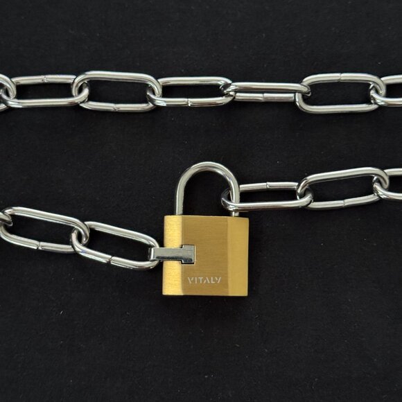 Vitaly “Trespass” Padlock Chain Necklace - Stainless Steel & Gold - Picture 6 of 14